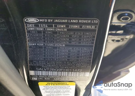 2015 Land Rover Range Rover Evoque Dynamic Premium from USA, damaged, VIN SALVT2BG9FH011472